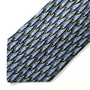 Ermenegildo Zegna Blue Black Geometric 100% Silk Neck Tie Made in Italy A239